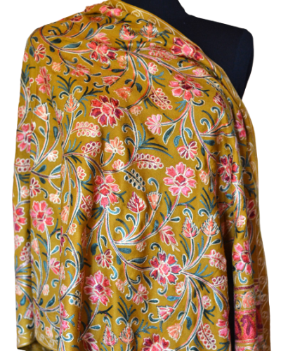 Szal z wełny kaszmirskiej wyszywany miodowy