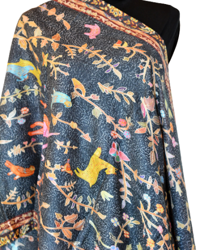 Szal z Pashminy Kalamkari ręcznie malowany i wyszywany