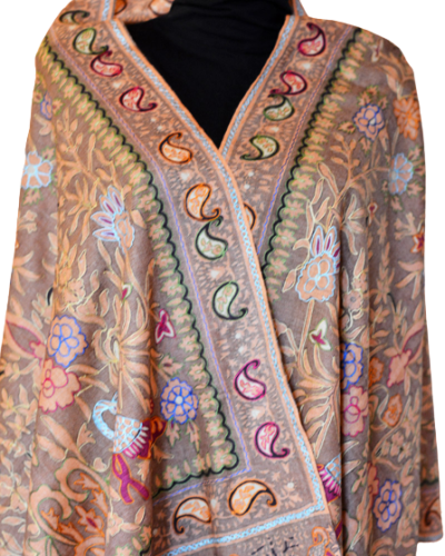 Szal z Pashminy Kalamkari ręcznie malowany i wyszywany