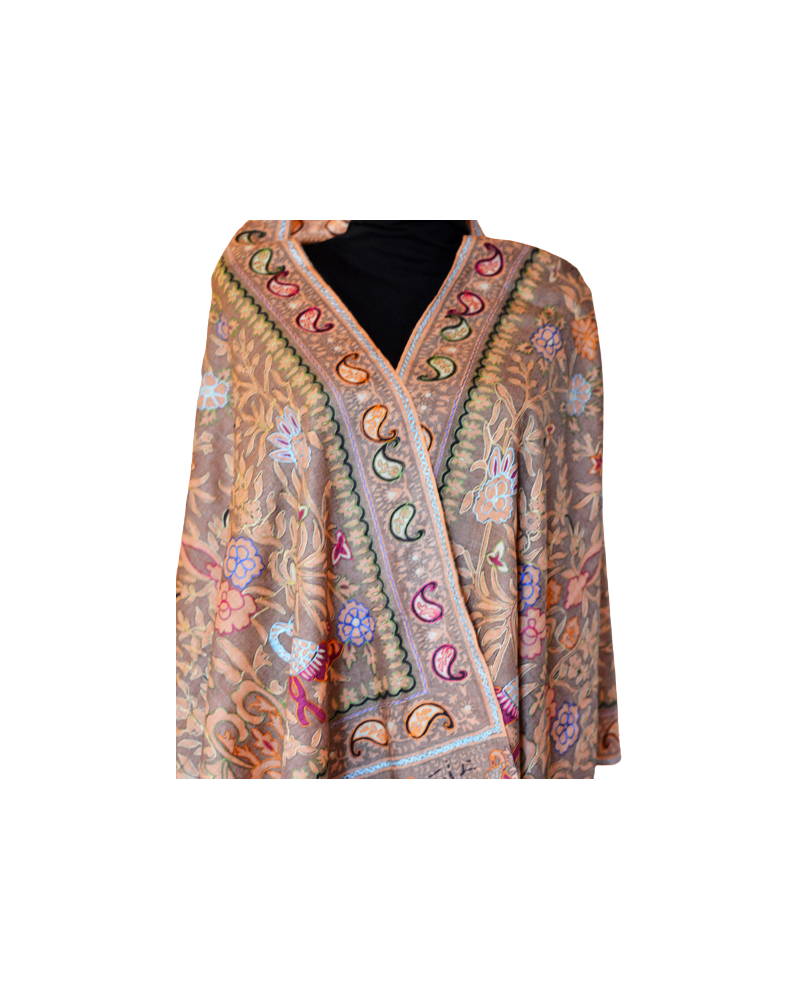 Szal z Pashminy Kalamkari ręcznie malowany i wyszywany