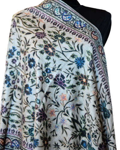 Szal z Pashminy Kalamkari ręcznie malowany i wyszywany