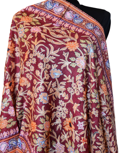 Szal z Pashminy Kalamkari ręcznie malowany i wyszywany