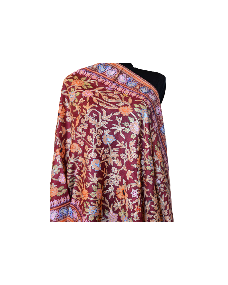 Szal z Pashminy Kalamkari ręcznie malowany i wyszywany