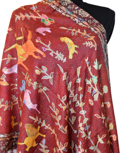 Szal z Pashminy Kalamkari ręcznie malowany i wyszywany