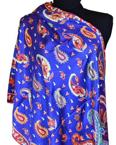 Szal Jedwabny z wełenką ze wzorem i wyszyciem delikatny Kalamkari