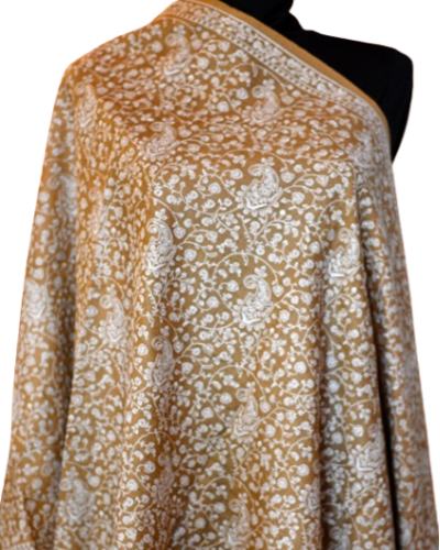 Szal z paszminy kaszmirskiej Sojni wyszywany miodowy