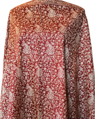 Szal z paszminy kaszmirskiej Sojni wyszywany bordo