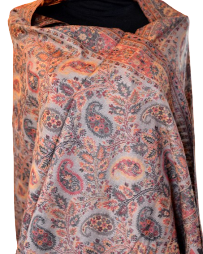 Szal z Pashminy Kalamkari Luxury ręcznie tkany brązowy