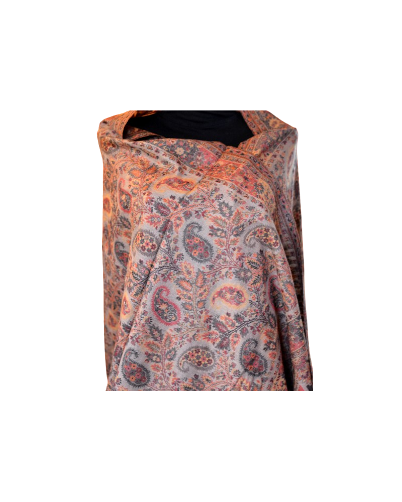 Szal z Pashminy Kalamkari Luxury ręcznie tkany brązowy