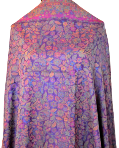 Szal z Pashminy Kalamkari Luxury ręcznie tkany fioletowy
